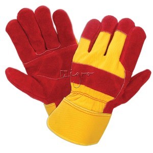 Red leather work gloves