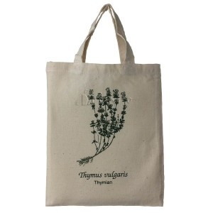 small cotton bag with herbal design thyme