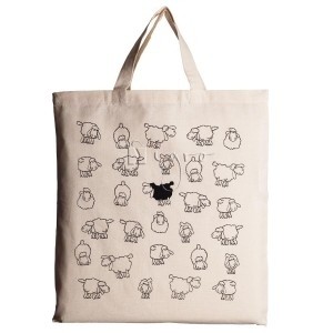 Large cotton tote with sheep design, short handles