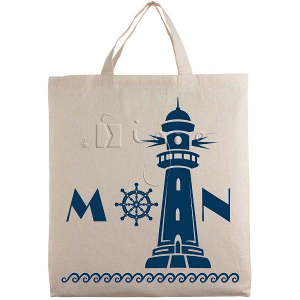 Baumwolltasche, natur, 38 x 42 cm, kurze Henkel "MOIN Leuchtturm"