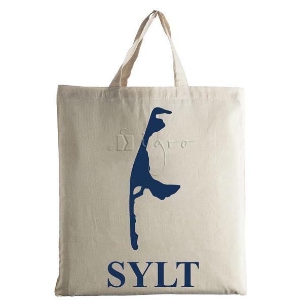 Baumwolltasche, natur, 38 x 42 cm, kurze Henkel, Druck "Sylt