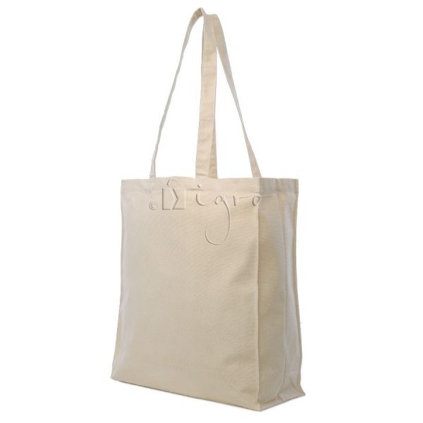 Canvas shopping bag with gusset and long handles