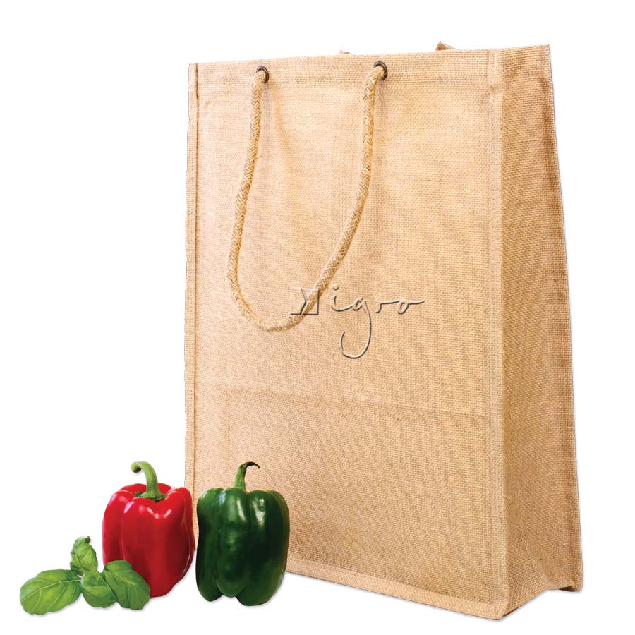 Jute Bag with gussets and cord handles