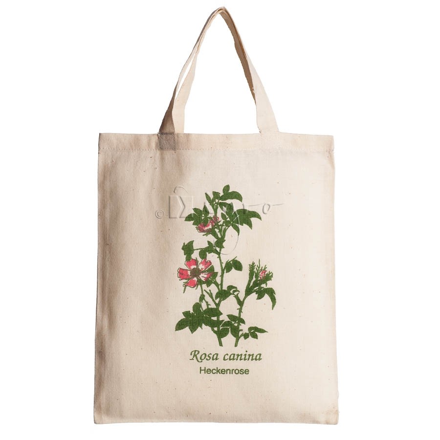 Small cotton tote with herbal design Dog Rose