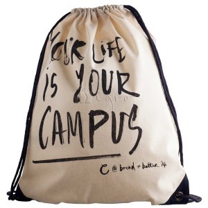 Customize this cotton drawstring bag with your company logo