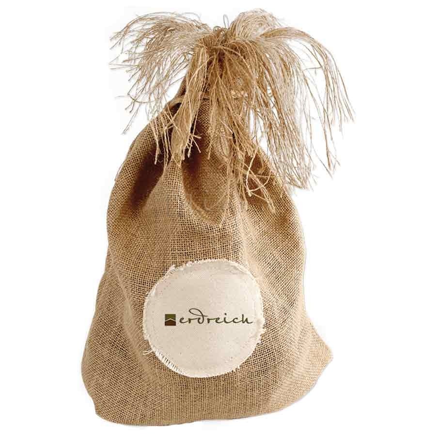 Jute sacklet with drawstring for nuts or grain