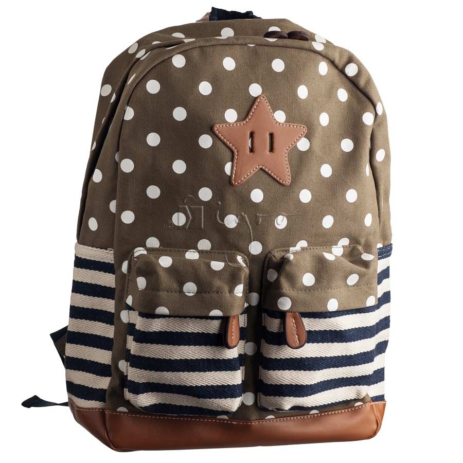 Canvas backpack with stripes and polka dot design